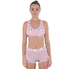 Cute Cat Cartoon Doodle Seamless Pink Pattern Racerback Boyleg Bikini Set by Grandong