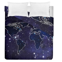 Blue World Map Starry Night Sky World Map Concept Art Duvet Cover Double Side (queen Size) by Loisa77