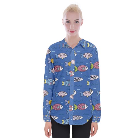 Sea Fish Blue Submarine Animals Womens Long Sleeve Shirt by Loisa77