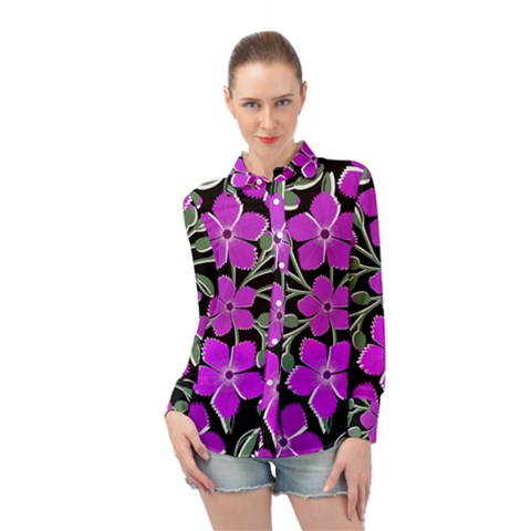 Flowers Nature Bloom Flora Bouquet Long Sleeve Chiffon Shirt by Loisa77