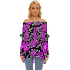 Flowers Nature Bloom Flora Bouquet Off Shoulder Chiffon Pocket Shirt by Loisa77