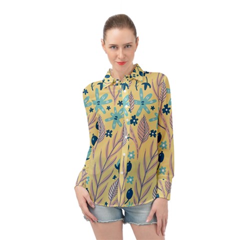 Plants Art Motif Flowers Long Sleeve Chiffon Shirt by Loisa77