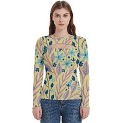 Plants Art Motif Flowers Women s Cut Out Long Sleeve T-shirt by Loisa77