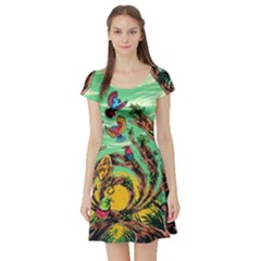 Monkey Tiger Bird Parrot Forest Jungle Style Short Sleeve Skater Dress by Grandong