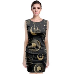 Asian Seamless Pattern With Clouds Moon Sun Stars Vector Collection Oriental Chinese Japanese Korean Sleeveless Velvet Midi Dress by Grandong