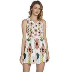 Flower White Pattern Floral Sleeveless High Waist Mini Dress by anzea