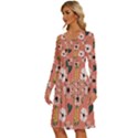 Flower Pink Brown Pattern Floral Long Sleeve Dress With Pocket View2