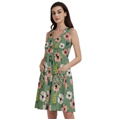 Flower Green Pink Pattern Floral Sleeveless Dress With Pocket by anzea