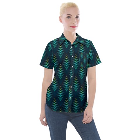 Peacock Texture 3d Pattern Peacock Texture Women s Short Sleeve Pocket Shirt by Loisa77