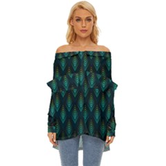 Peacock Texture 3d Pattern Peacock Texture Off Shoulder Chiffon Pocket Shirt by Loisa77