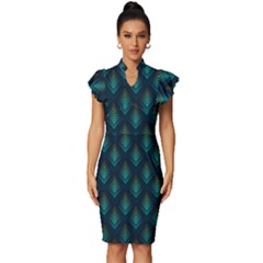 Peacock Texture 3d Pattern Peacock Texture Vintage Frill Sleeve V-neck Bodycon Dress by Loisa77