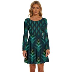 Peacock Texture 3d Pattern Peacock Texture Long Sleeve Wide Neck Velvet Dress by Loisa77