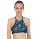 Texture Pattern Green Feather Yellow Peacock Halter Bikini Top View1