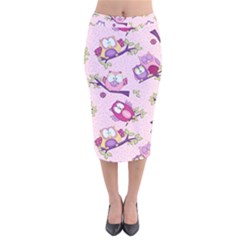 Owls Bird Animal Pattern Velvet Midi Pencil Skirt by Loisa77