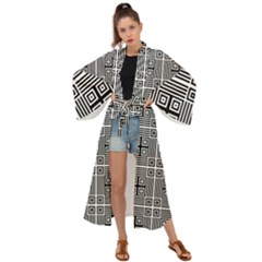 Squares Inside Background Checkered Contemporary Effect Electronic Futuristic Graphic Illusion Modern Maxi Kimono by Loisa77