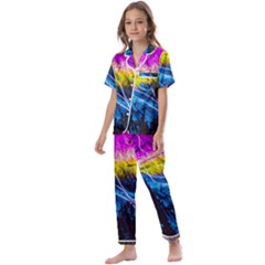 Night Skiing Colored Dead Grateful Lights Mountain Kids  Satin Short Sleeve Pajamas Set by Loisa77