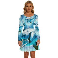 Dolphin Blue Fantasy Long Sleeve Wide Neck Velvet Dress by Loisa77