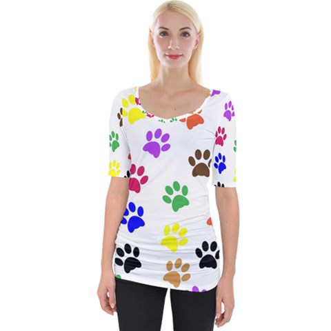 Pawprints Paw Prints Paw Animal Wide Neckline T-shirt by Apen