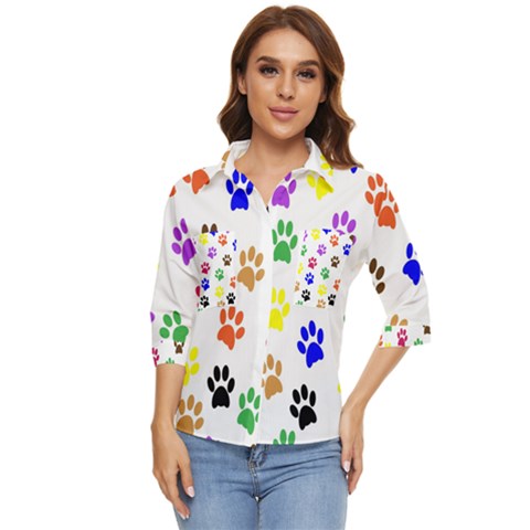 Pawprints Paw Prints Paw Animal Women s Quarter Sleeve Pocket Shirt by Apen