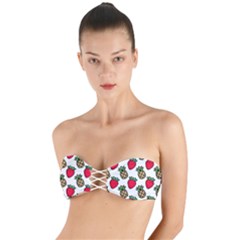 Strawberries Pineapples Fruits Twist Bandeau Bikini Top by Loisa77