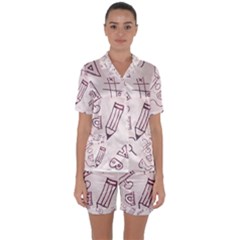 Background Pattern Doodle Wallpaper Satin Short Sleeve Pajamas Set by Loisa77