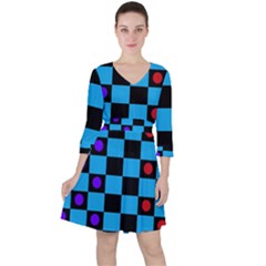 Background Pattern Geometric Game Quarter Sleeve Ruffle Waist Dress by Loisa77