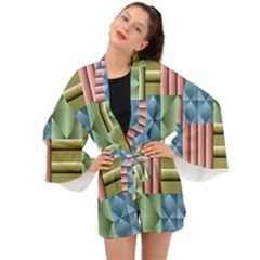 Patchwork Tile Pattern Mosaic Long Sleeve Kimono by Loisa77