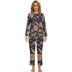 Background Pattern Leaves Texture Womens  Long Sleeve Lightweight Pajamas Set by Loisa77