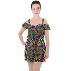 3d Grateful Dead 90 s Neon Dancing Bears Ruffle Cut Out Chiffon Playsuit by Perong