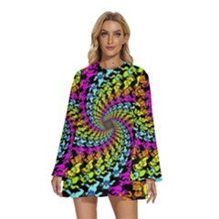 3d Grateful Dead 90 s Neon Dancing Bears Round Neck Long Sleeve Bohemian Style Chiffon Mini Dress by Perong