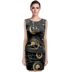 Asian Seamless Pattern With Clouds Moon Sun Stars Vector Collection Oriental Chinese Japanese Korean Sleeveless Velvet Midi Dress by Perong