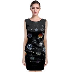 Glittering Planets Space Galaxy Glitter Black Sleeveless Velvet Midi Dress by Perong