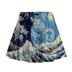 The Great Wave Of Kanagawa Painting Mini Flare Skirt by Perong