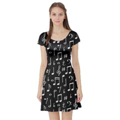 Chalk Music Notes Signs Seamless Pattern Short Sleeve Skater Dress by Ravend