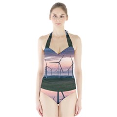 Wind Giants At Twilight Halter Swimsuit by Tellerarts