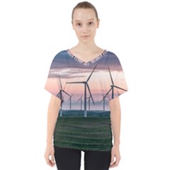 Wind Giants At Twilight V-neck Dolman Drape Top by Tellerarts