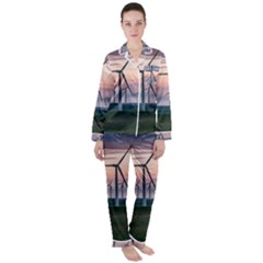 Wind Giants At Twilight Women s Long Sleeve Satin Pajamas Set	 by Tellerarts