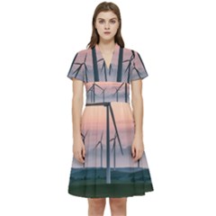 Wind Giants At Twilight Short Sleeve Waist Detail Dress by Tellerarts