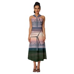 Wind Giants At Twilight Sleeveless Cross Front Cocktail Midi Chiffon Dress by Tellerarts