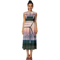 Wind Giants At Twilight Sleeveless Round Neck Midi Dress by Tellerarts