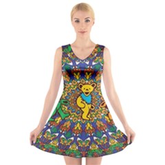 Dead Dancing Bears Grateful Dead Pattern V-neck Sleeveless Dress by Grandong