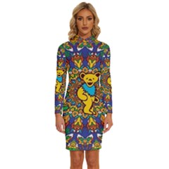 Dead Dancing Bears Grateful Dead Pattern Long Sleeve Shirt Collar Bodycon Dress by Grandong