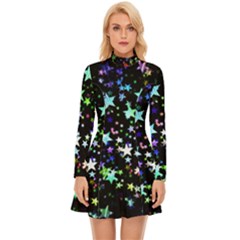 Christmas-star-gloss-lights-light Long Sleeve Velour Longline Dress by Grandong