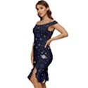 Starry Night  Space Constellations  Stars  Galaxy  Universe Graphic  Illustration Off Shoulder Ruffle Split Hem Bodycon Dress View2