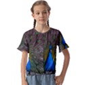 Bird Peacock Feathers Kids  Cuff Sleeve Scrunch Bottom T-Shirt View1