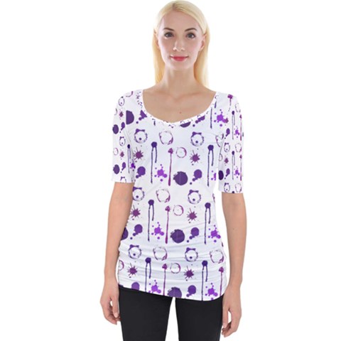 Liquid Splash Pattern Stroke Drip Wide Neckline T-shirt by Perong