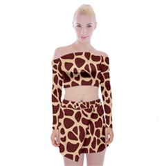 Animal Print Girraf Patterns Off Shoulder Top With Mini Skirt Set by Ket1n9