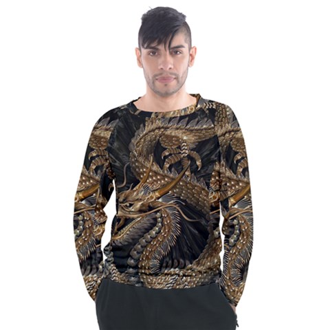 Fantasy Dragon Pentagram Men s Long Sleeve Raglan T-shirt by Maspions