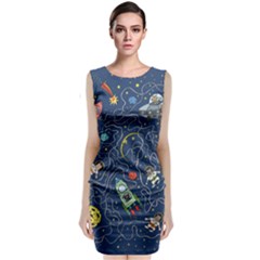 Cat Space Astronaut Rocket Maze Sleeveless Velvet Midi Dress by Perong