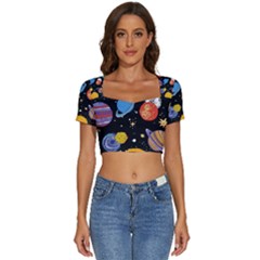 Space Galaxy Art Cute Art Short Sleeve Square Neckline Crop Top  by Perong